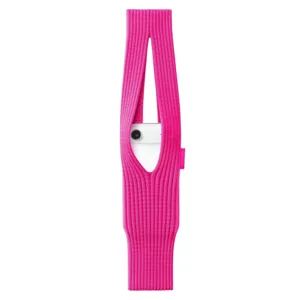 Hot pink knitted phone bag portable soft woven smartphone pouch stylish shoulder strap sleeve