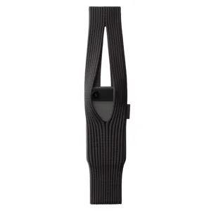Dark grey ribbed knit phone pouch, trendy crossbody handle bag, stylish accessory.