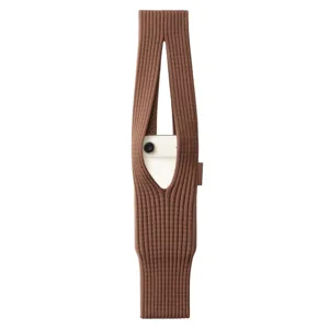 Brown knitted phone bag stylish anti-lost crossbody pouch soft polyester phone case