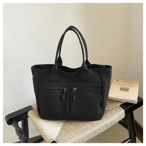 Black canvas tote bag for women minimalist shoulder handbag casual commuter daily student bag