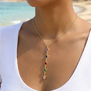 Elegante lange Kette mit bunten birnenförmigen Zirkonia Steinen für Damen Modeschmuck