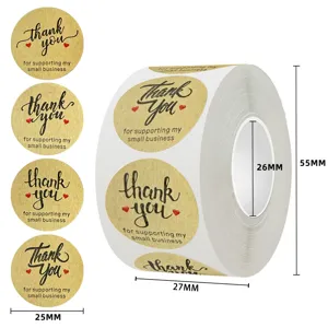 Rouleau d'Autocollants Kraft Thank You For Supporting My Small Business Design de Cœur Étiquettes de Scellage Circulaires pour Emballage Cadeau