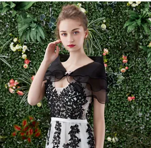 Bridal sheer shrug shoulder cover black lace wedding dress evening party elegant wrap