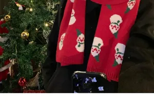 Red Christmas knitted scarf for women, soft warm winter holiday festive neck warmer gift.