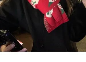 Christmas red knitted scarf for women, warm winter holiday accessory cozy festive neck warmer