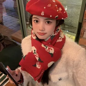 Women Christmas scarf imitation cashmere winter warm red knit scarf stylish holiday gift main