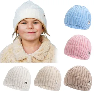 Niños lindo gorro de punto invierno cálido gorra niños color sólido casual suave y cómodo