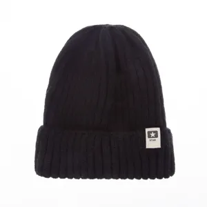 Gorro de punto negro para niños con parche de estrella, gorro de invierno cálido y suave.