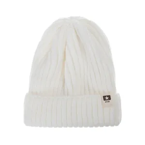 Gorro de punto blanco para niños gorro de lana cálido de invierno con parche de estrella