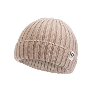 Cómodo gorro de punto acanalado para otoño e invierno, vuelta clásica, elegante color caqui.