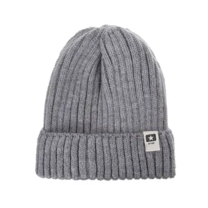 Gorro de punto gris para niños otoño invierno cálido cómodo liso gorro acanalado bebé