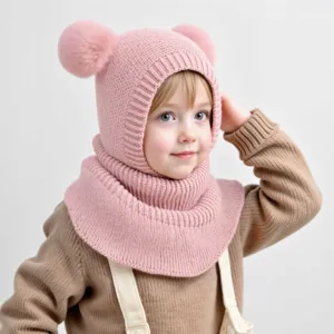 Kids Winter Warm Knit Hat Cute Double Pom Pom Beanie Earflap Shawl Pullover Cap For Boys And Girls Daily Wear