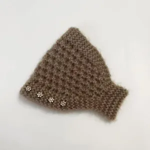 Handcrafted knitted women winter warm headband scarf with crystal flower decor brown.