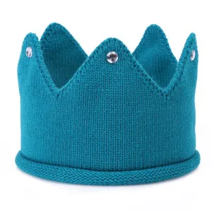 Kids knitted crown headband, cute infant wool hair band with rhinestone decor for girls boys.