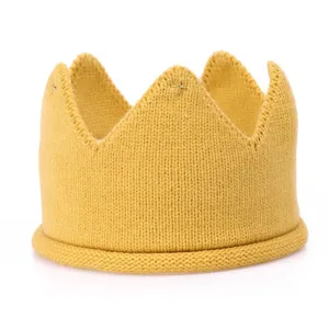 Cute knitted crown baby headband yellow soft wool infant hair accessories stylish headwear