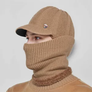 Men's winter warm knit hat balaclava, thermal beanie with integrated face mask for men.