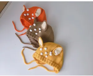 Süße Baby Strickmütze mit niedlichen Hirschohren und Ohrenklappen für Herbst Winter