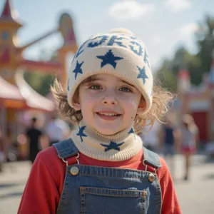 Vista detallada del conjunto de gorro de punto y braga de cuello para los niños.