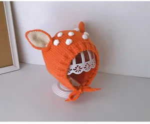 Süßes Rehkitz Baby Strickmütze Winter warme Ohrenklappe Mütze für Jungen Mädchen Kleinkind