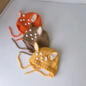 Süße Baby Rehkitz Strickmütze mit Ohren, warme Kleinkind Wintermütze für Jungen und Mädchen.