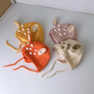 Süßes Baby Strickmütze mit Hirschohren und Ohrenschutz für Herbst Winter Babys und Kleinkinder