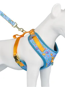 Summer cute ice pop print dog harness and leash set for medium large dogs pet supplies.