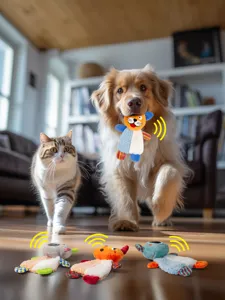 Interactive plush pet toy with crinkle paper for dogs and cats, perfect for teething and play.