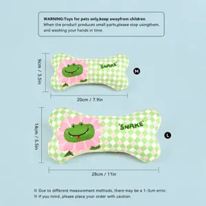 Cute bone-shaped dog chew toy with cartoon frog pattern, durable molar toy for pets and dogs.