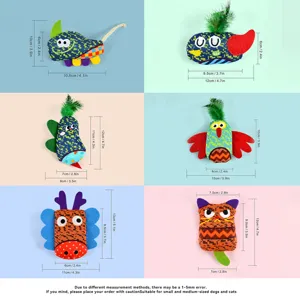 Cute interactive plush cat toys set with bells and feathers, durable pet chew toys.