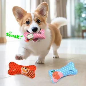 Cute cartoon bone-shaped dog chew toy scene detail, perfect interactive pet molar toy indoors.
