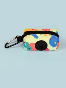 Colorful portable dog waste bag dispenser with carabiner, convenient pet accessory for outdoor walks.