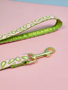 Cute avocado print dog leash with gold metal clasp and durable pet walking strap