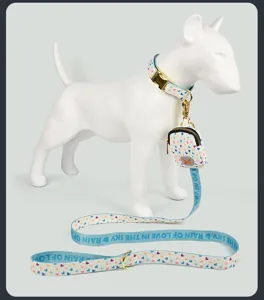 Leuke huisdier riemset met hartjesprint, duurzame hondenhalsband en bijpassend tasje.