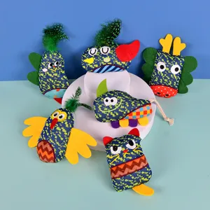 Colorful plush cat toy set with feathers and bells, bite-resistant interactive kitten toys for pets.