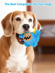 Cute blue monster plush dog toy, funny squeaky interactive toy for small and medium dogs.