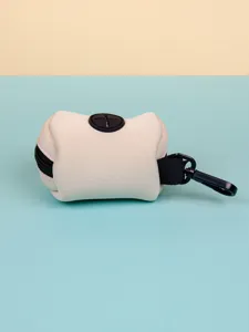 Portable mini neoprene dog poop bag holder pet waste dispenser with carabiner and zipper.