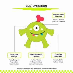 Custom funny dog toy squeaker bouncing ball stress relief toy green monster design details