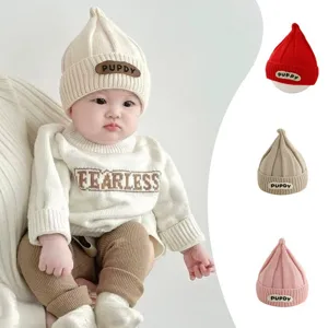 Gorro de Invierno Cálido de Punto para Bebé Lindo Recién Nacido Infante Etiqueta de Letra Protección de Orejas