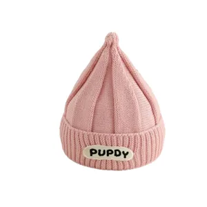 Lindo gorro de punto rosa para bebe recien nacido invierno calido lana gorrito chupete