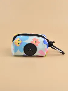 Colorful floral print pet dog waste bag dispenser holder portable storage pouch for outdoor travel