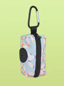 Portable pet waste bag holder with cute gull print, black carabiner and zipper closure.