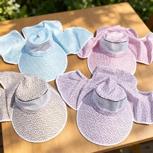 Floral print sun hat with neck flap, breathable mesh summer outdoor sun protection cap