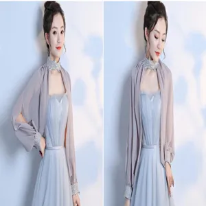Elegant women chiffon cape bolero shawl for evening dress wedding party summer sun protection