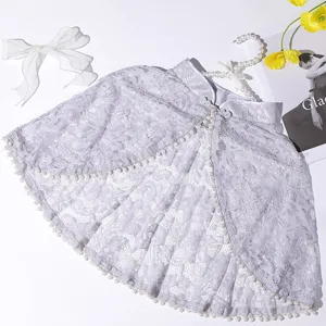 Summer lace cape shawl vintage stand collar bolero with pearl trim and floral lace.