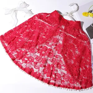 Red lace cape shawl retro stand collar decorative pearl wedding party elegant women wrap