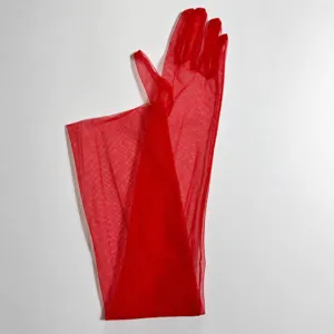 70cm Long Red Sheer Mesh Gloves Opera Length Tulle Gloves for Party Evening 1 Pair