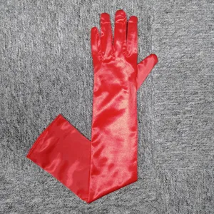 Red satin long gloves over elbow opera evening prom wedding costume dress accessories