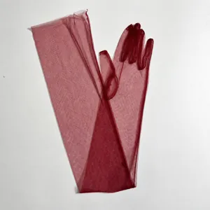 Sheer mesh long evening gloves for women, wine red opera gloves for party and prom.