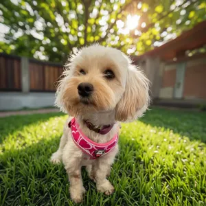 Fashionable pink pet harness and leash set for small dogs and cats, adjustable reflective straps.