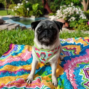 Reflective adjustable dog chest harness with cute watermelon print, stylish pet walking supply.